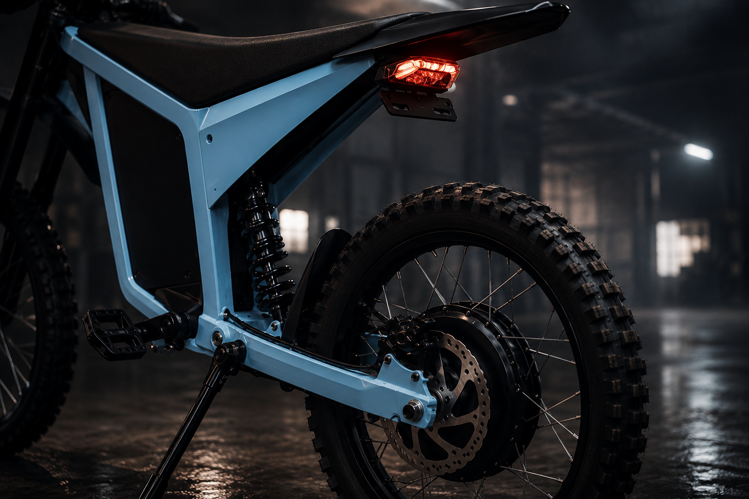 Close-up of Sicario electric bike rear wheel and frame